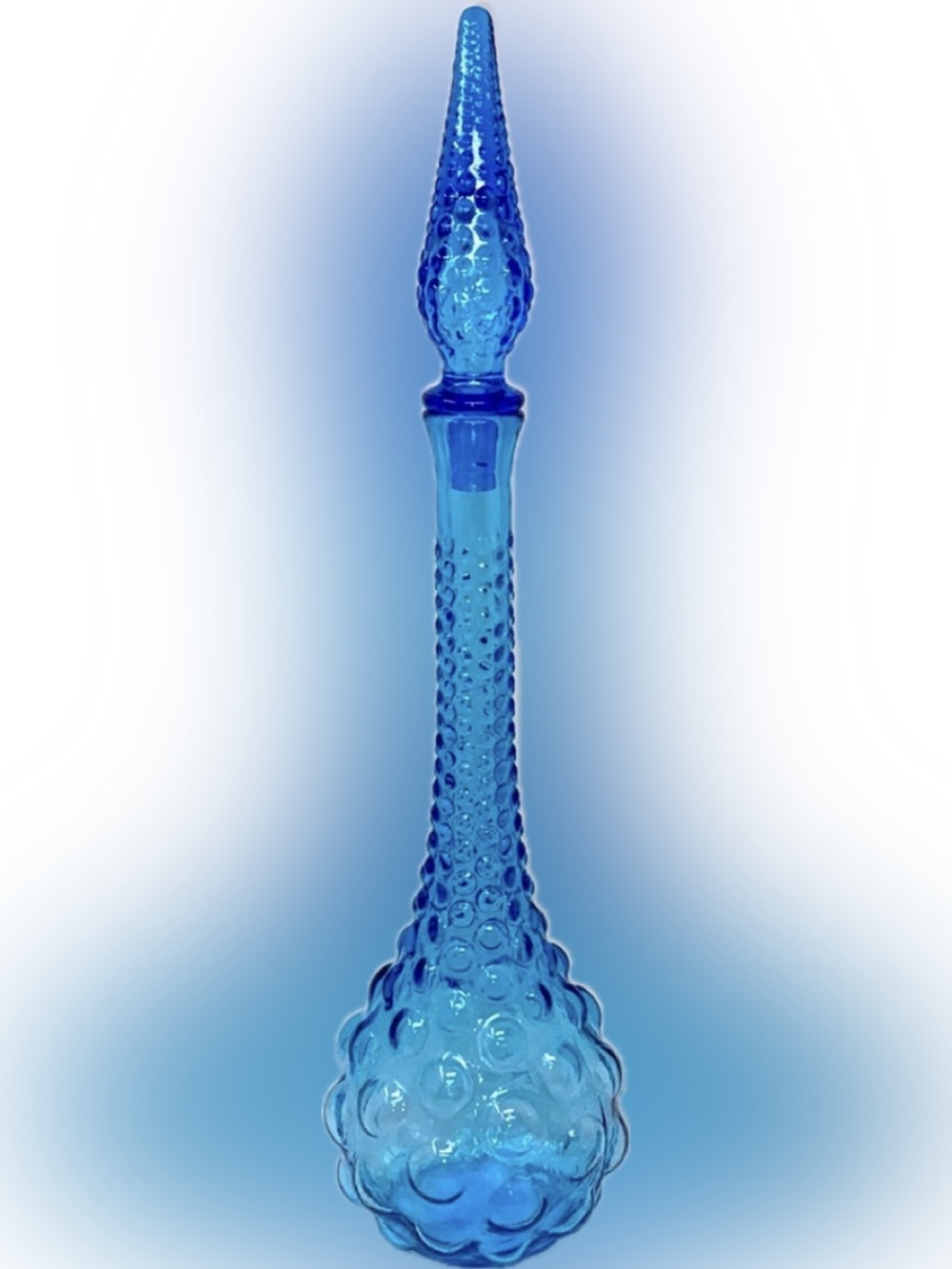 Large Empoli Sky Blue Hobnail Genie Bottle Decanter/Vase With Original S…